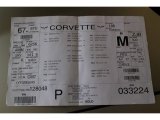 2005 Chevrolet Corvette Convertible Info Tag