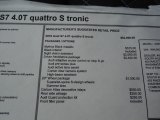 2016 Audi S7 4.0 TFSI quattro Window Sticker