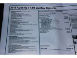 2016 Audi RS 7 4.0 TFSI quattro Window Sticker