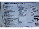 2016 Audi A7 3.0 TFSI Premium Plus quattro Window Sticker
