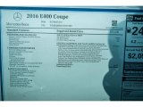 2016 Mercedes-Benz E 400 Coupe Window Sticker