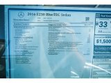 2016 Mercedes-Benz E 250 Bluetec Sedan Window Sticker