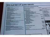 2016 Audi SQ5 Premium Plus 3.0 TFSI quattro Window Sticker