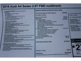 2016 Audi A4 2.0T Premium Plus Window Sticker