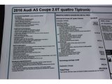 2016 Audi A5 Premium Plus quattro Coupe Window Sticker