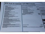 2016 Audi A3 1.8 Premium Plus Window Sticker