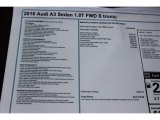 2016 Audi A3 1.8 Premium Window Sticker