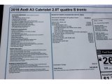2016 Audi A3 2.0 Premium quattro Cabriolet Window Sticker
