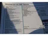 2016 Audi Q3 2.0 TSFI Premium Plus Window Sticker