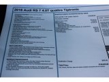 2016 Audi RS 7 4.0 TFSI quattro Window Sticker