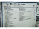 2016 Mercedes-Benz S 63 AMG 4Matic Sedan Window Sticker