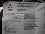 2014 Mitsubishi Lancer Evolution MR Window Sticker