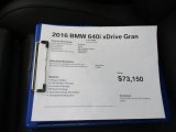2016 BMW 6 Series 640i xDrive Gran Coupe Window Sticker