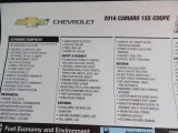 2016 Chevrolet Camaro SS Coupe Window Sticker