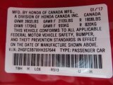 2017 Civic Color Code for Rallye Red - Color Code: R513