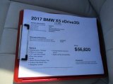 2017 BMW X5 xDrive35i Info Tag