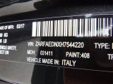 2017 Giulia Color Code for Vulcano Black Metallic - Color Code: 408