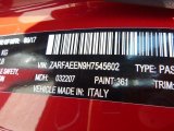 2017 Giulia Color Code for Rosso (Red) Competizione Tri-Coat - Color Code: 361