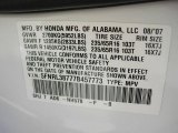 2007 Odyssey Color Code for Taffeta White - Color Code: NH578