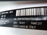 2017 Giulia Color Code for Alfa White - Color Code: 217
