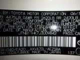 2018 Camry Color Code for Super White - Color Code: 040