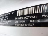 2018 Giulia Color Code for Alfa White - Color Code: 217