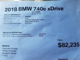2018 BMW 7 Series 740e iPerformance xDrive Sedan Info Tag