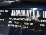 2019 Giulia Color Code for Montecarlo Blue Metallic - Color Code: 092