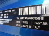 2019 Giulia Color Code for Misano Blue Metallic - Color Code: 756