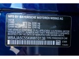2019 5 Series Color Code for Mediterranean Blue Metallic - Color Code: C10