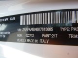 2019 Giulia Color Code for Alfa White - Color Code: 217