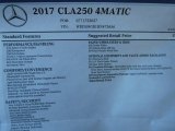 2017 Mercedes-Benz CLA 250 Coupe Window Sticker
