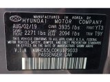 2019 Ioniq Hybrid Color Code for Summit Gray - Color Code: YT3
