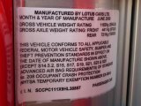 2009 Lotus Elise  Info Tag