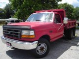 1995 Ultra Red Ford F350 XL Regular Cab Chassis Dump Truck #18368268