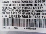 2010 CR-V Color Code for Alabaster Silver Metallic - Color Code: NH700MX