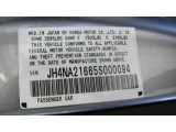 2005 Acura NSX T Targa Info Tag