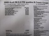 2009 Audi R8 5.2 FSI quattro Window Sticker