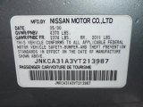 2000 Infiniti I 30 Touring Info Tag
