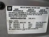 2005 Chevrolet Uplander  Info Tag