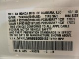 2011 Odyssey Color Code for Taffeta White - Color Code: NH578