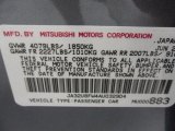 2010 Mitsubishi Lancer GTS Info Tag