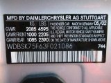 2003 Mercedes-Benz SL 500 Roadster Info Tag