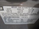 2011 GMC Terrain SLE Info Tag