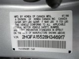 2008 Honda Civic LX Sedan Info Tag