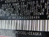 2005 Toyota Camry XLE V6 Info Tag