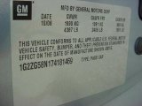 2007 Pontiac G6 V6 Sedan Info Tag
