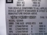 2011 GMC Savana Van 2500 Cargo Info Tag