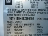 2011 GMC Sierra 1500 Regular Cab Info Tag