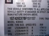 2011 GMC Sierra 3500HD Denali Crew Cab 4x4 Dually Info Tag